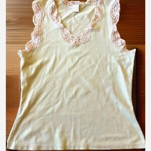 VTG Only Hearts Cami Womens S/M Tank Top Lace Trim Nude Beige Helena Stuart Y2K